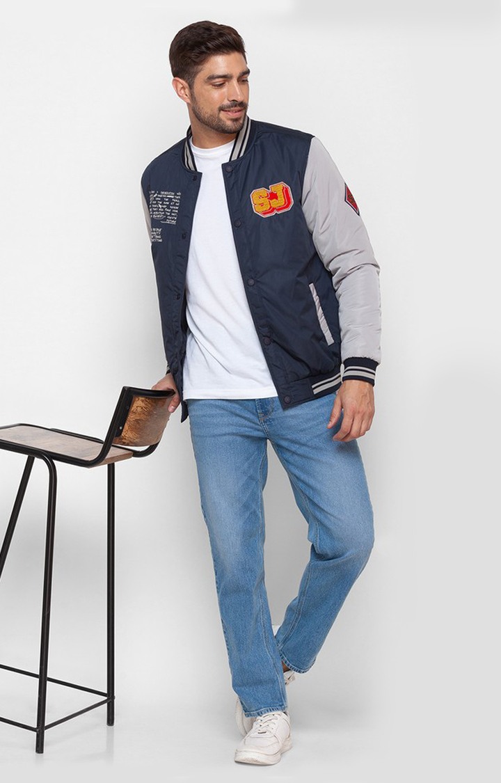 Spykar Navy Blue Bomber Jacket For Men