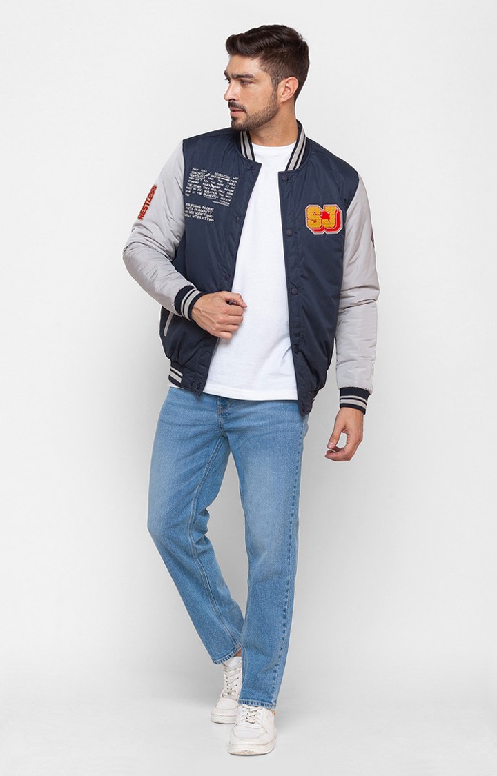 Spykar Navy Blue Bomber Jacket For Men