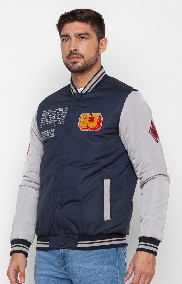 Spykar Navy Blue Bomber Jacket For Men