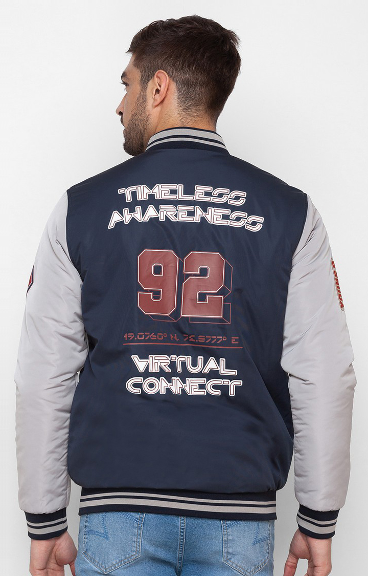 Spykar Navy Blue Bomber Jacket For Men