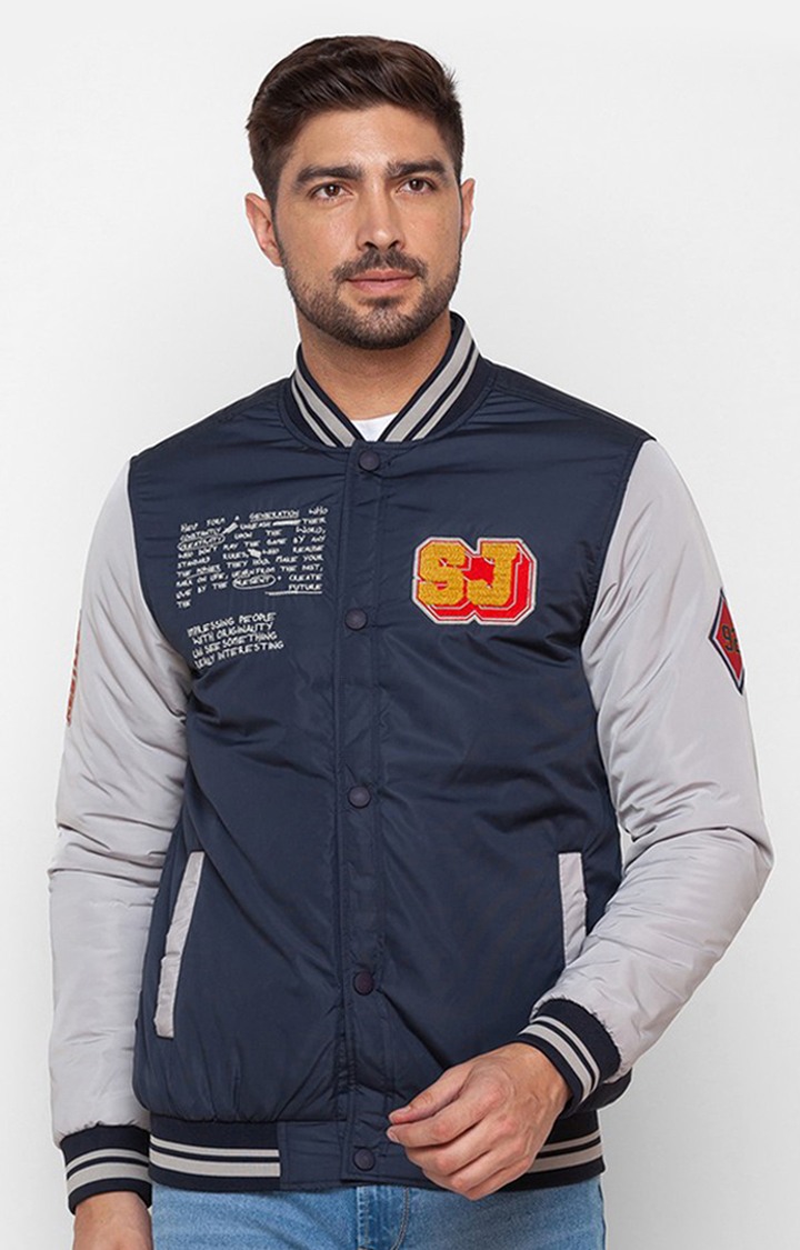 Spykar Navy Blue Bomber Jacket For Men