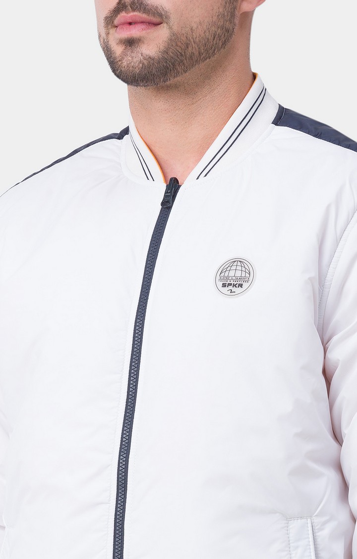 Spykar White  Polyester Bomber Jacket For Men
