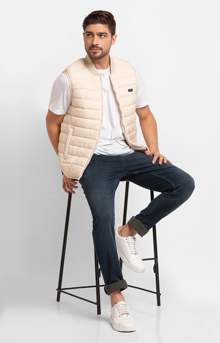 Spykar Ecru Gilet Jacket For Men