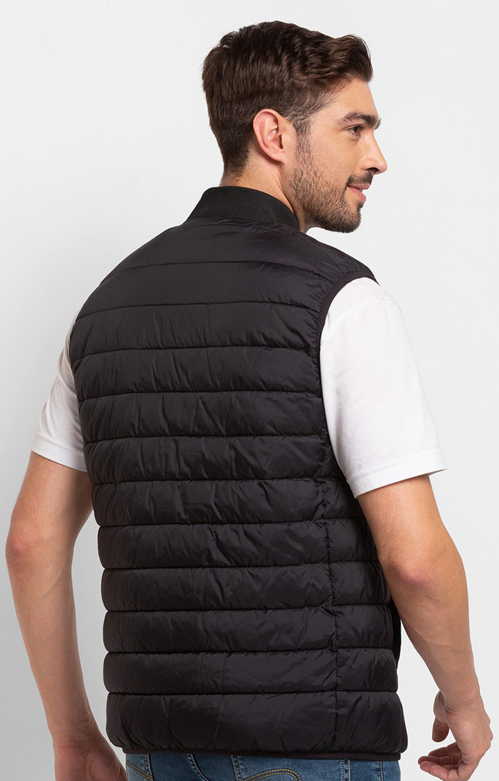 Spykar Jet Black Gilet Jacket For Men