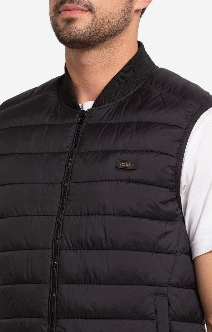 Spykar Jet Black Gilet Jacket For Men