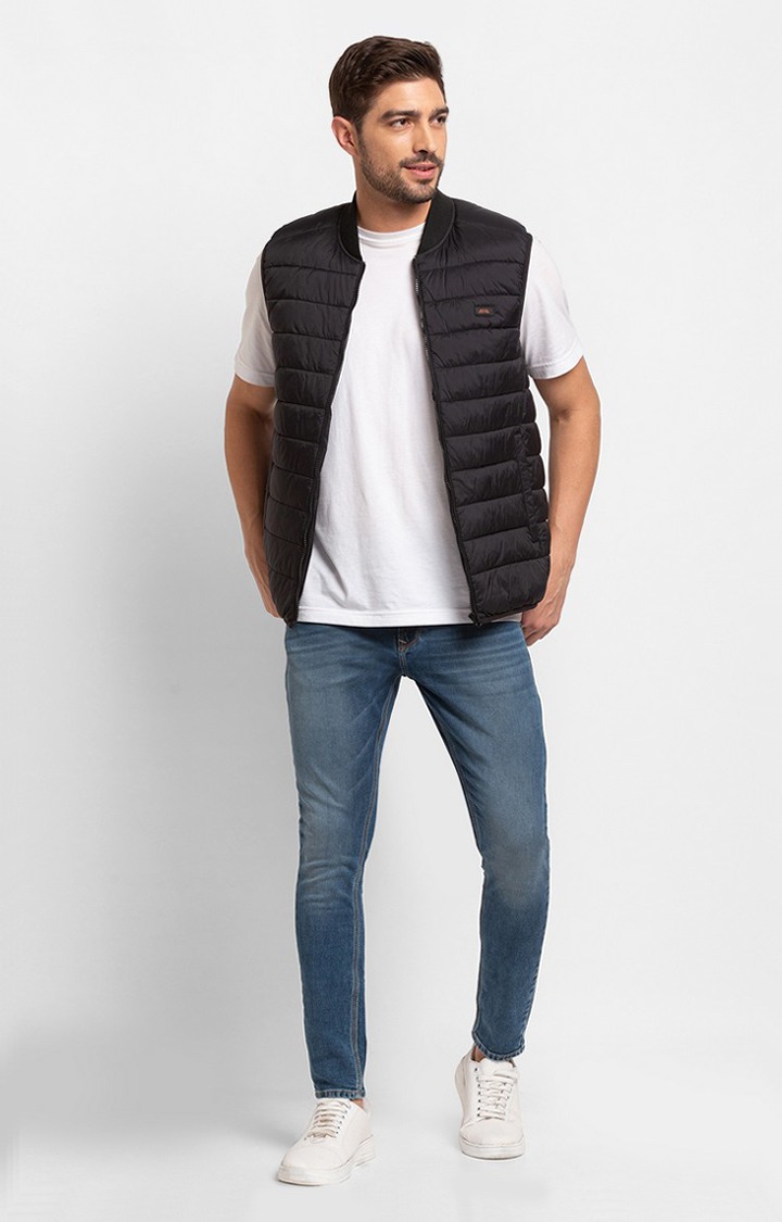 Spykar Jet Black Gilet Jacket For Men