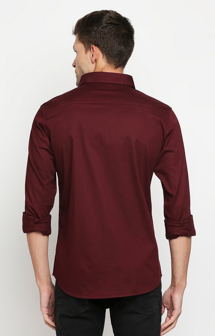 Men's Red Cotton Solid Casual Shirts