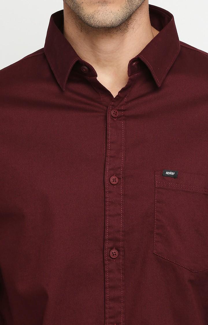 Men's Red Cotton Solid Casual Shirts