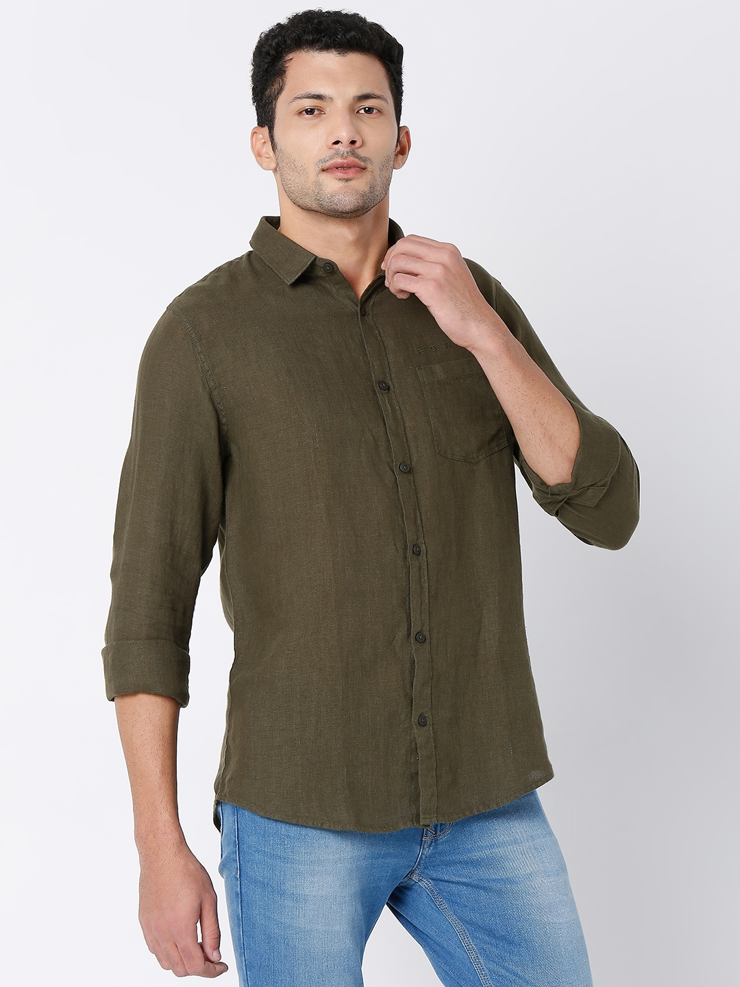 spykar | Men's Green Cotton  Casual Shirts 2
