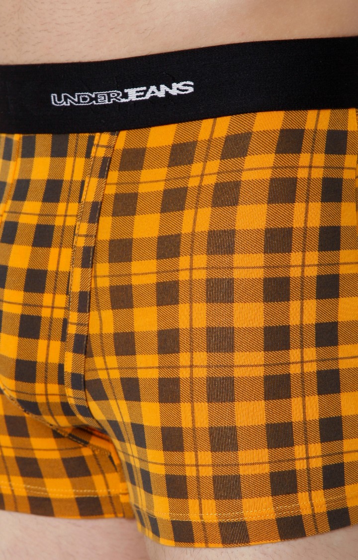 Underjeans By Spykar Men Orange Check Cotton Blend Trunk