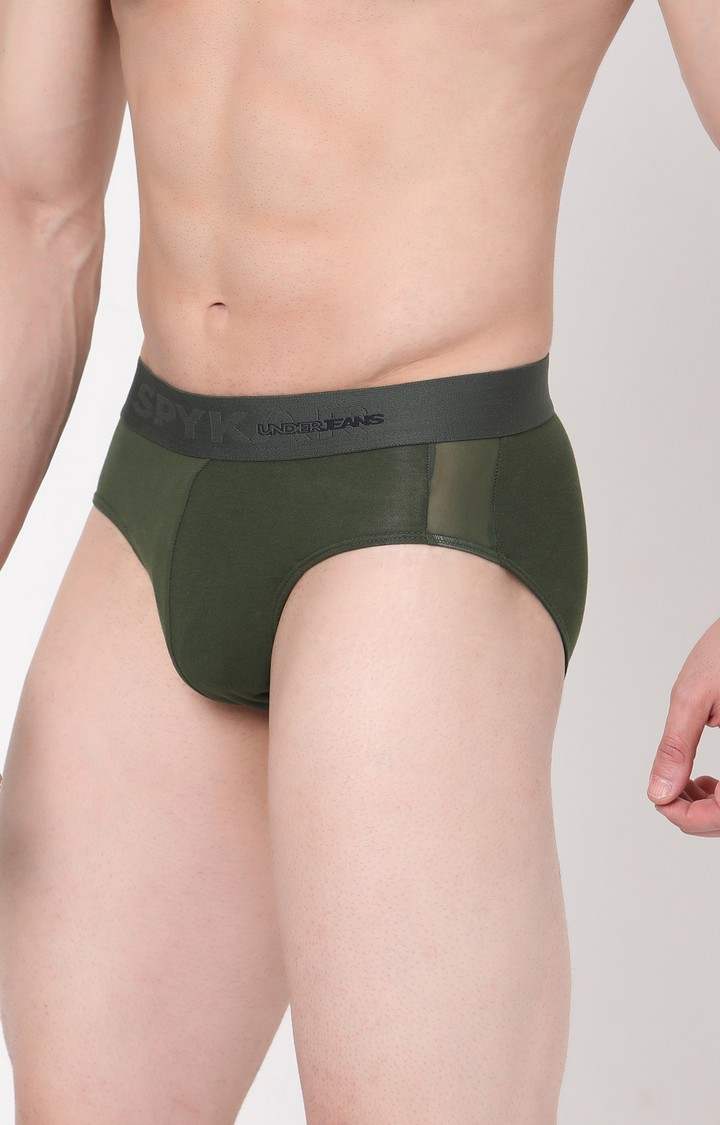 Underjeans By Spykar Men Cotton Blend Olive Green Brief 