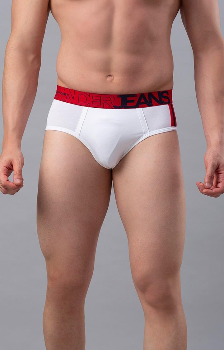 Underjeans By Spykar Men Cotton Blend White-Red Brief 