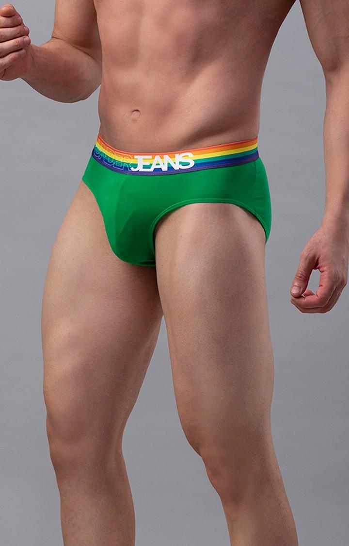 Underjeans By Spykar Men Cotton Blend Green-Multi Brief 