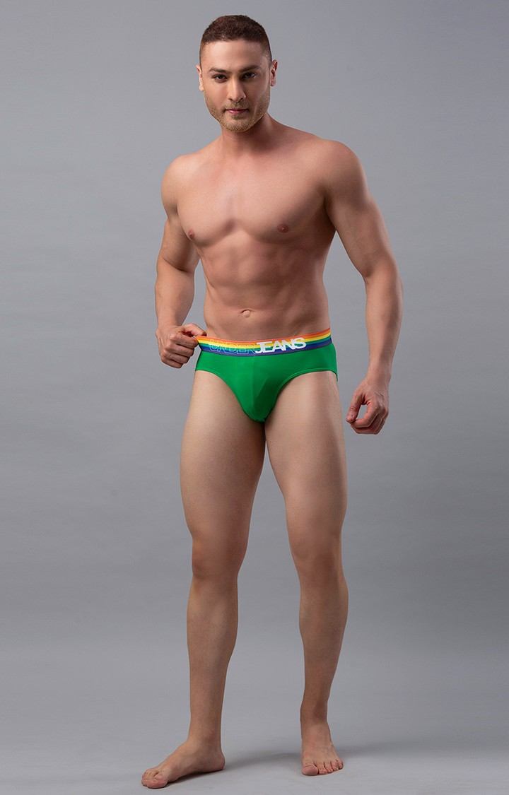Underjeans By Spykar Men Cotton Blend Green-Multi Brief 