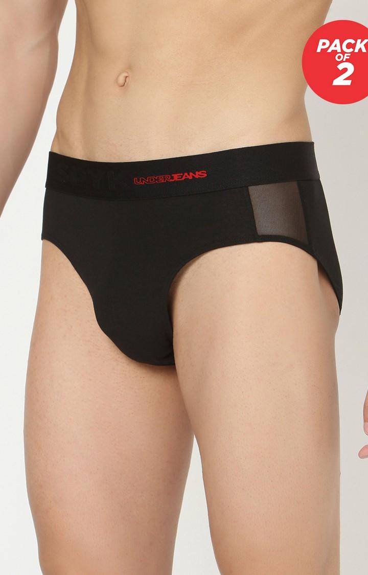 Underjeans By Spykar Men Cotton Blend Black Brief 