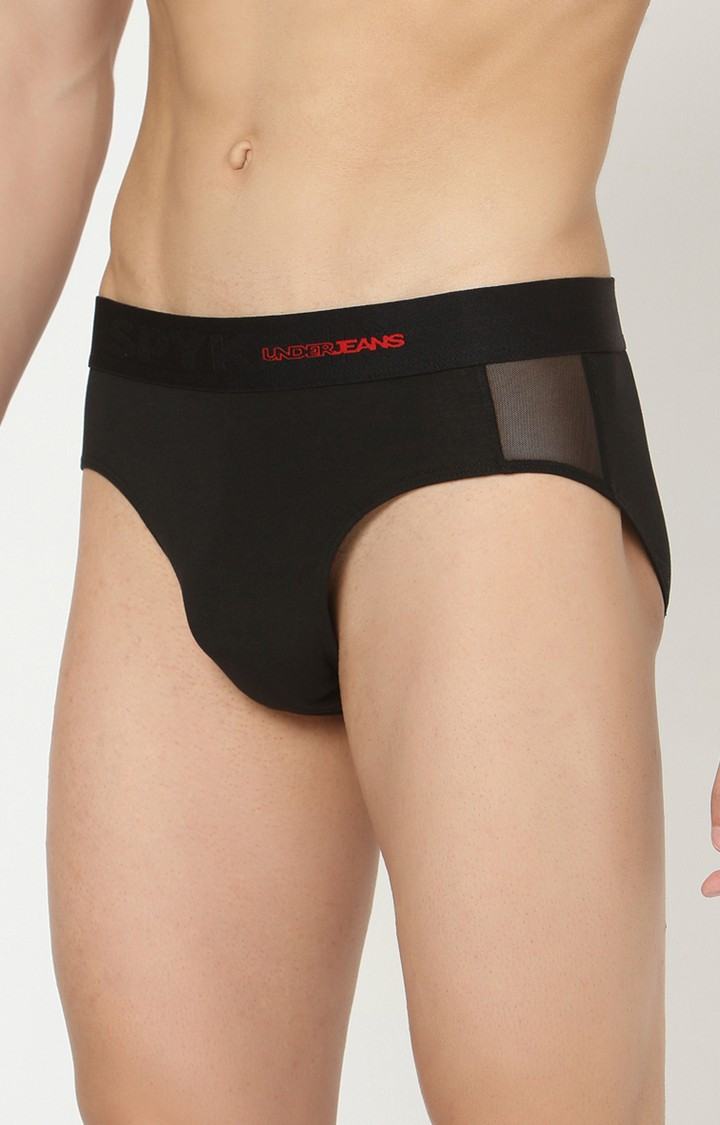 Underjeans By Spykar Men Cotton Blend Black Brief 
