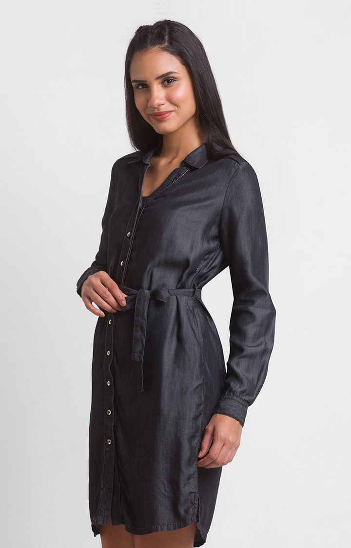 spykar | Spykar Black Cotton Regular Fit Denim Dress For Women 3