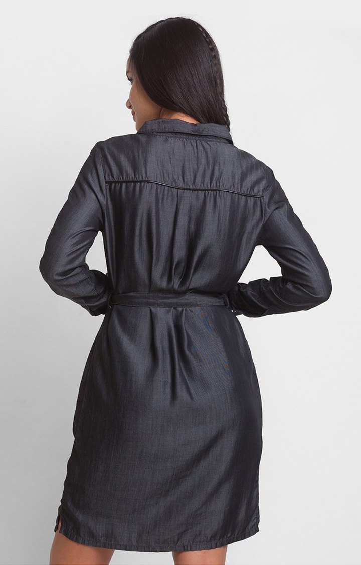 spykar | Spykar Black Cotton Regular Fit Denim Dress For Women 4