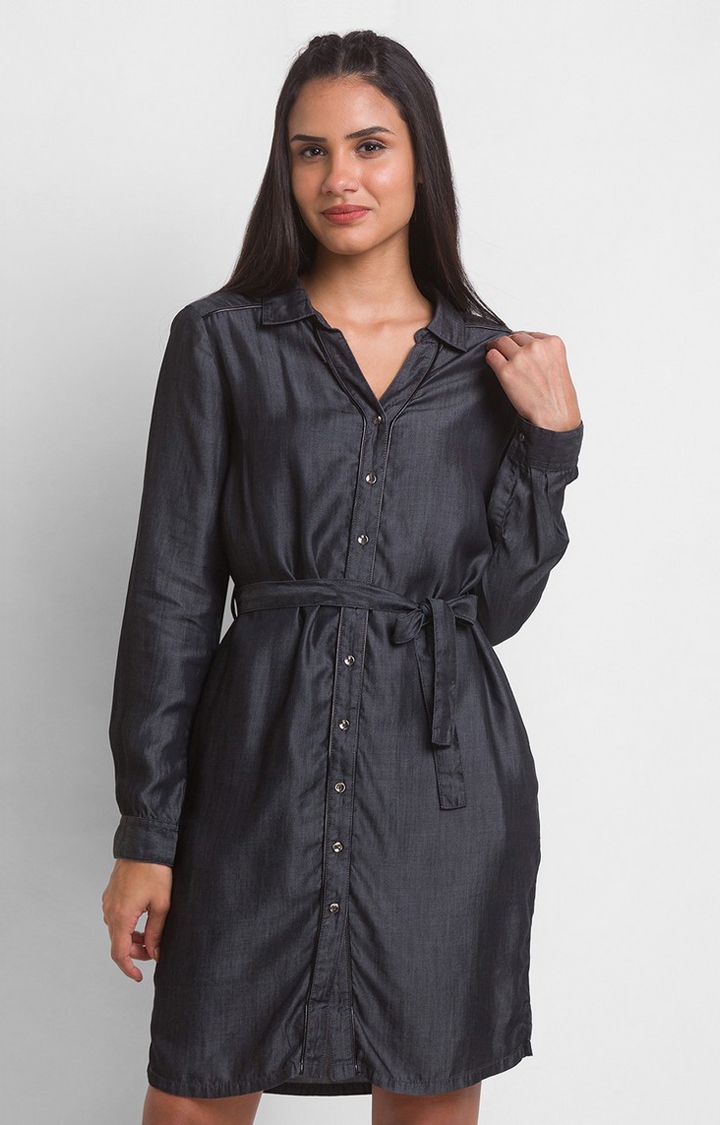 spykar | Spykar Black Cotton Regular Fit Denim Dress For Women 0