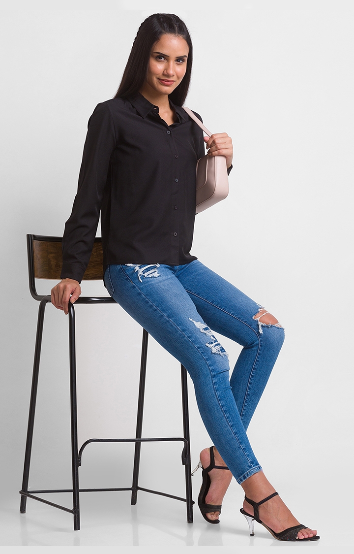spykar | Women's Black Cotton Solid Casual Shirts 2