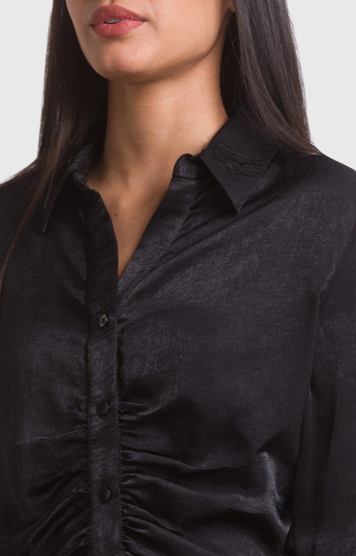 spykar | Women's Black Satin Solid Casual Shirts 5
