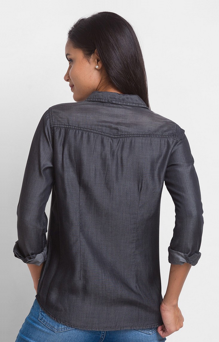spykar | Women's Black Cotton Solid Casual Shirts 4