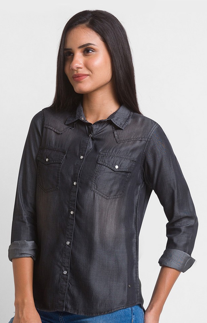 spykar | Women's Black Cotton Solid Casual Shirts 3