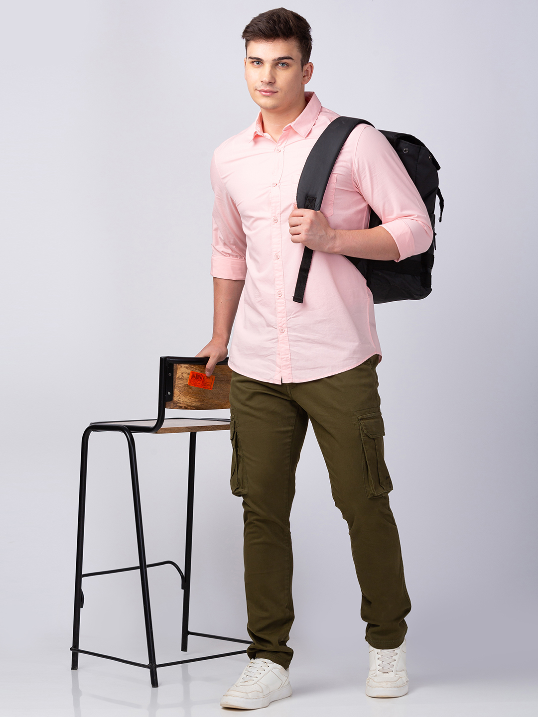 Men's Green Cotton Solid Trousers