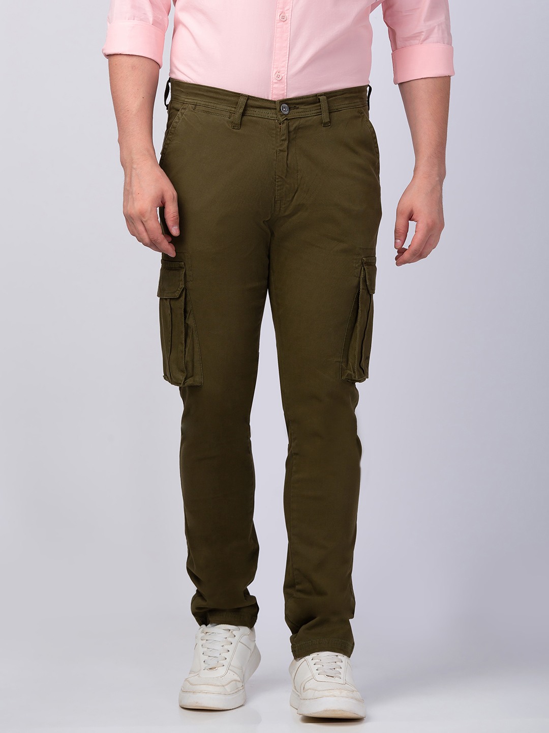 Men's Green Cotton Solid Trousers