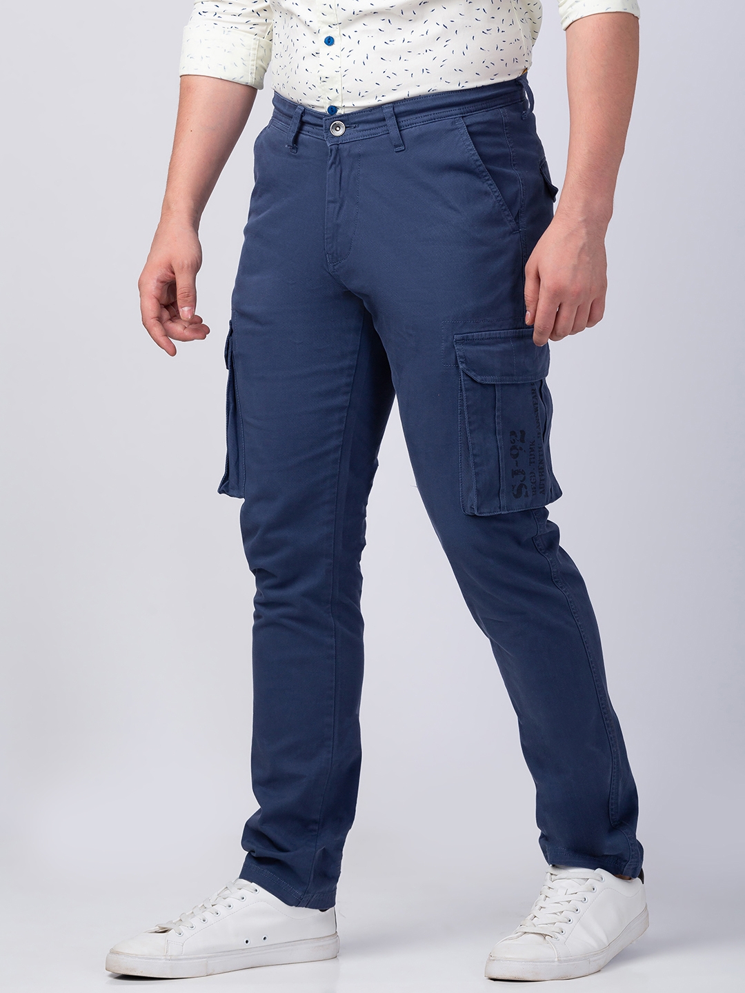Spykar | Men's Blue Cotton Solid Trousers 3