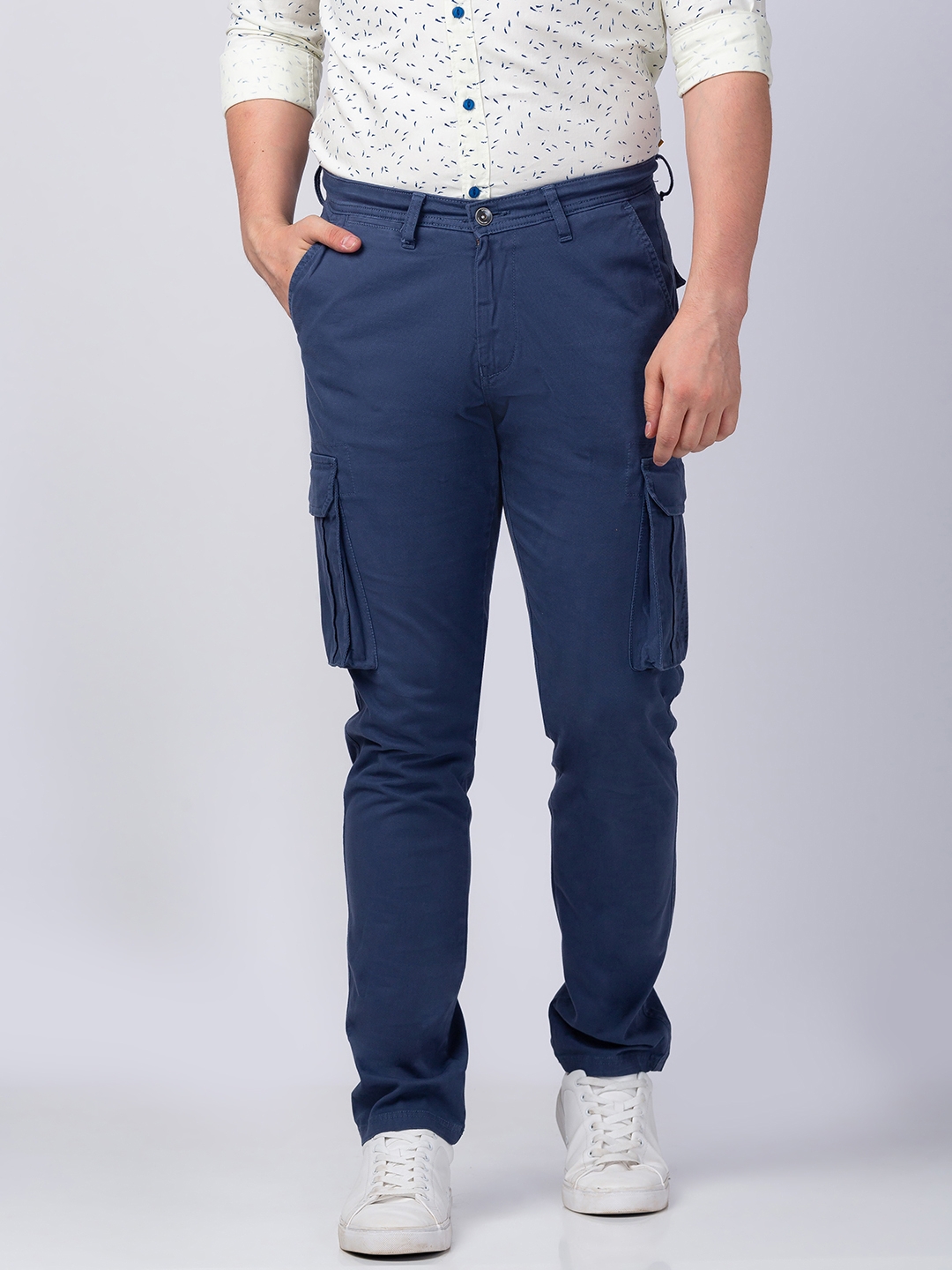 Spykar | Men's Blue Cotton Solid Trousers 0