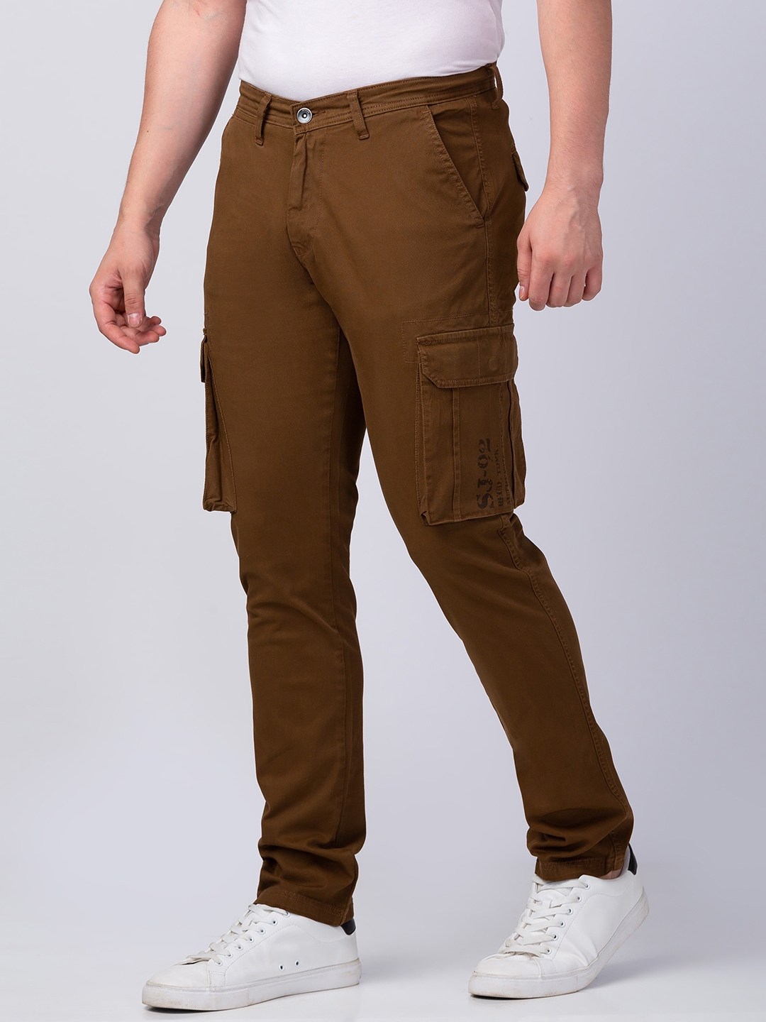 spykar | Men's Brown Cotton Solid Trousers 3