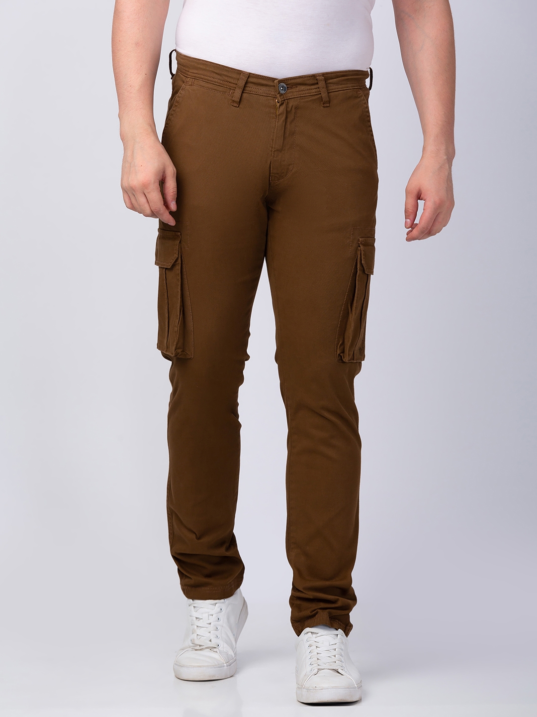 spykar | Men's Brown Cotton Solid Trousers 0