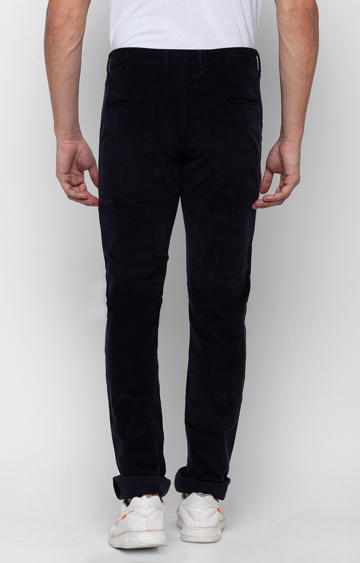 Men's Blue Cotton Solid Trousers