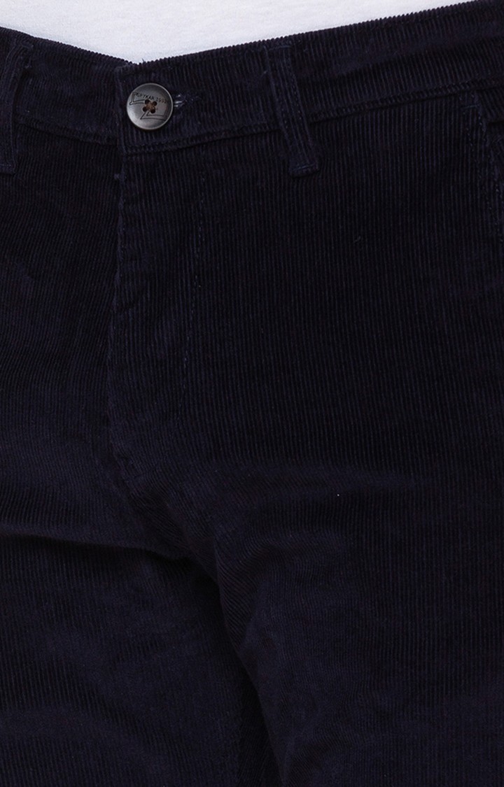 Men's Blue Cotton Solid Trousers