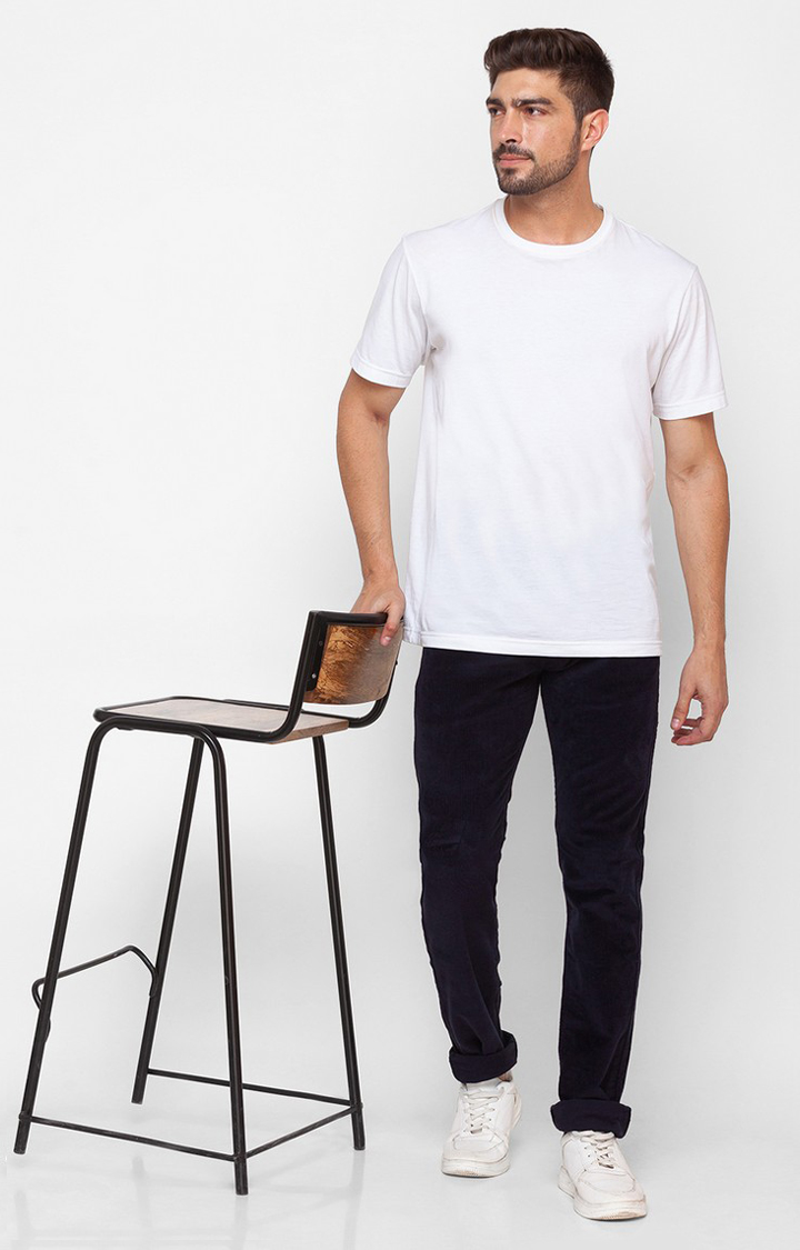Men's Blue Cotton Solid Trousers