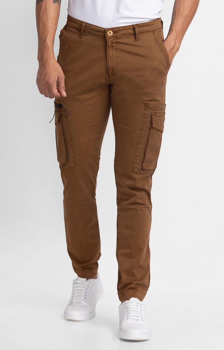 Light Brown Plain Mens Formal Wear Cotton Trouser