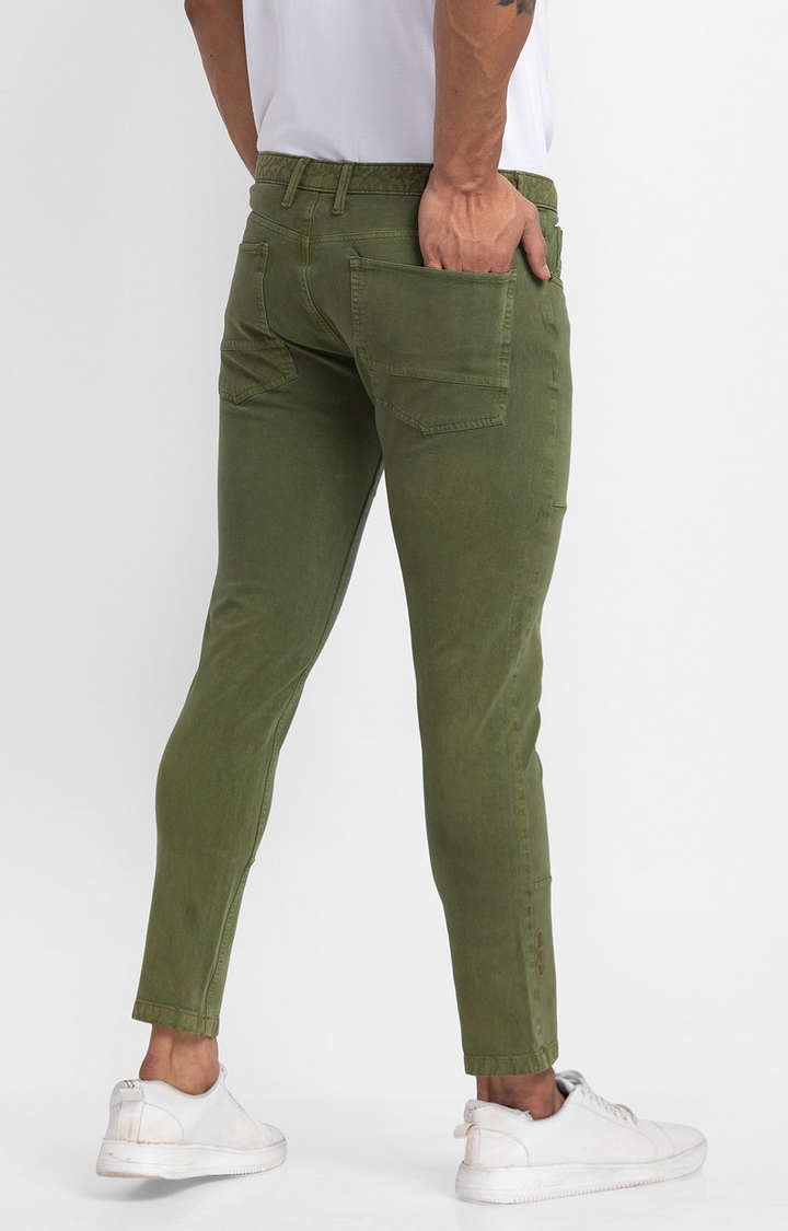 spykar | Men's Green Cotton Solid Trousers 4