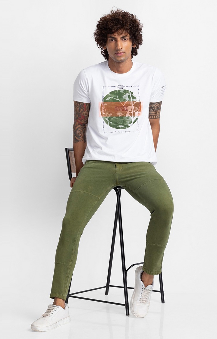 spykar | Men's Green Cotton Solid Trousers 2