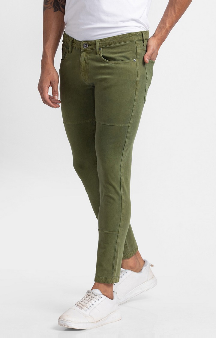 spykar | Men's Green Cotton Solid Trousers 3