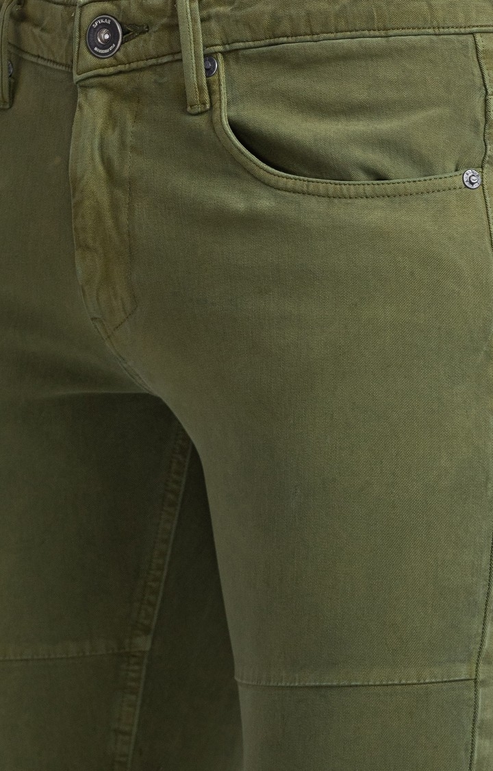 spykar | Men's Green Cotton Solid Trousers 5