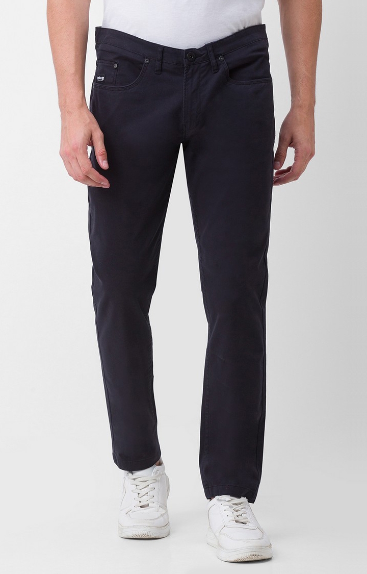spykar | Men's Black Cotton Solid Trousers 0