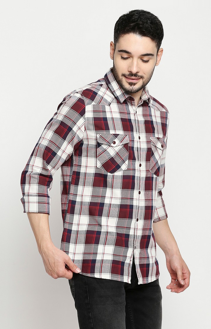 spykar | Men's Red Cotton Checked Casual Shirts 2