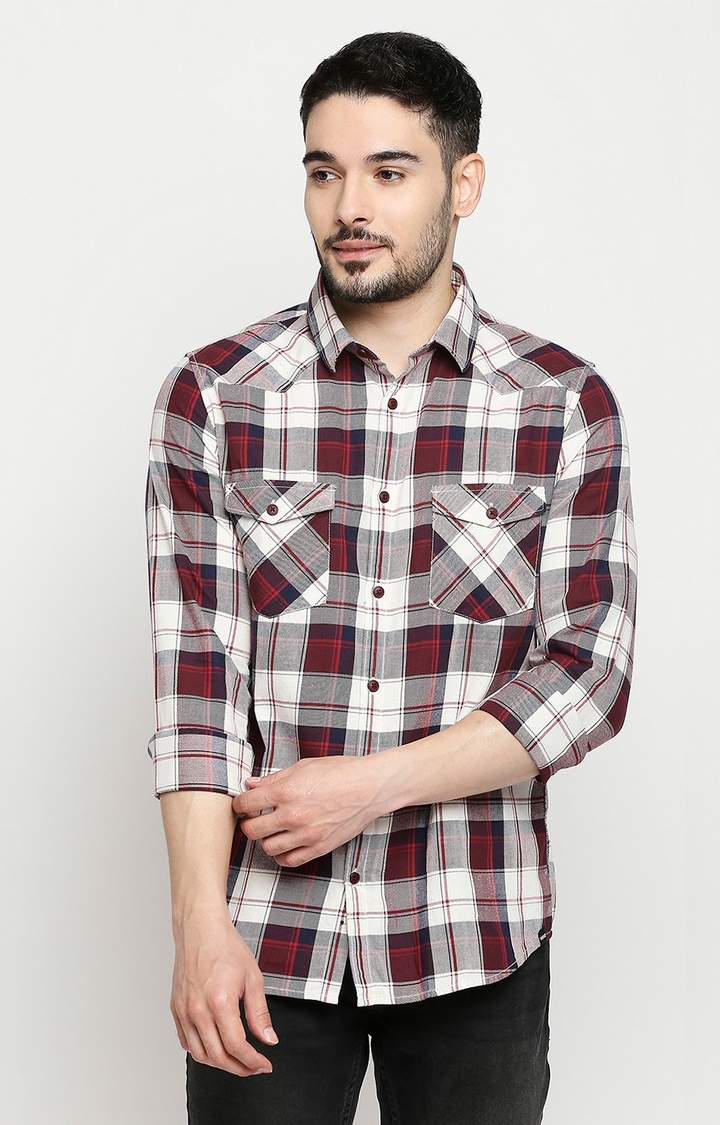 spykar | Men's Red Cotton Checked Casual Shirts 0