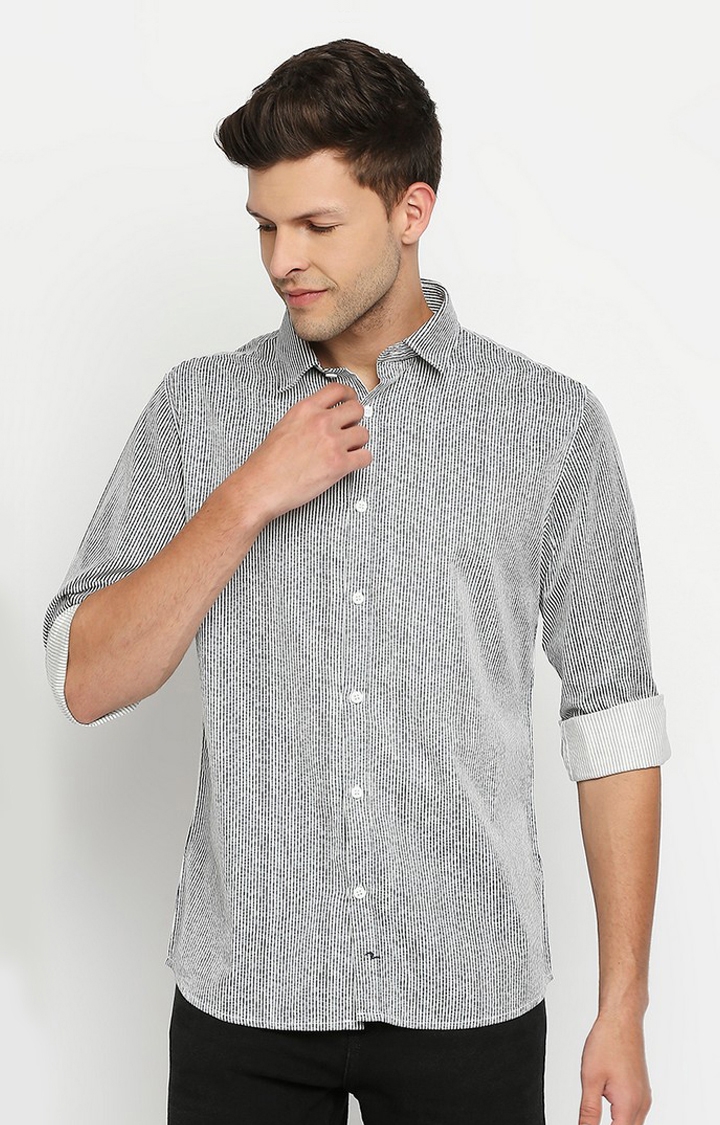 spykar | Men's White Cotton Striped Casual Shirts 0