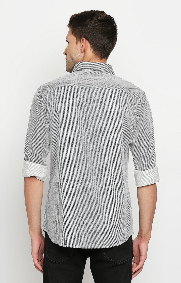 spykar | Men's White Cotton Striped Casual Shirts 5