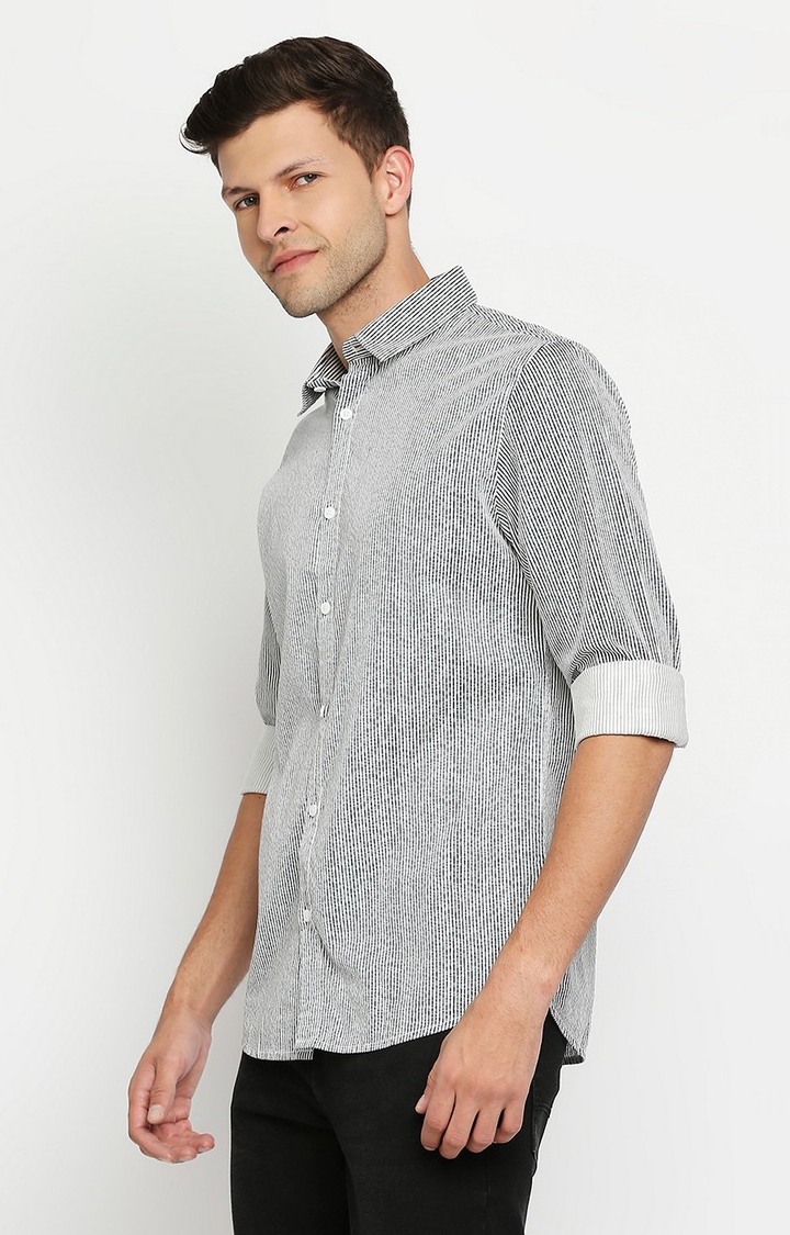 spykar | Men's White Cotton Striped Casual Shirts 3
