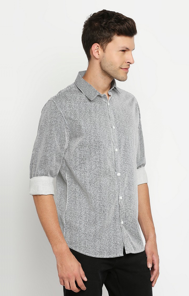 spykar | Men's White Cotton Striped Casual Shirts 4