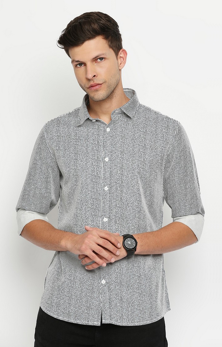 spykar | Men's White Cotton Striped Casual Shirts 2