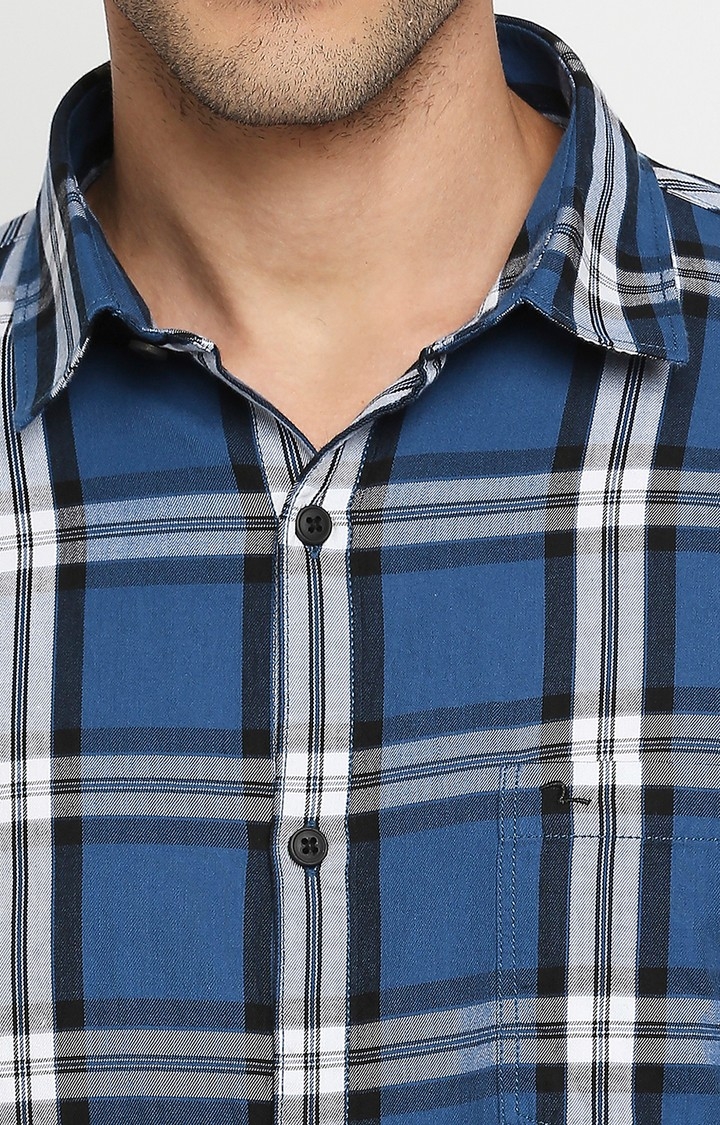 spykar | Men's Blue Cotton Checked Casual Shirts 6